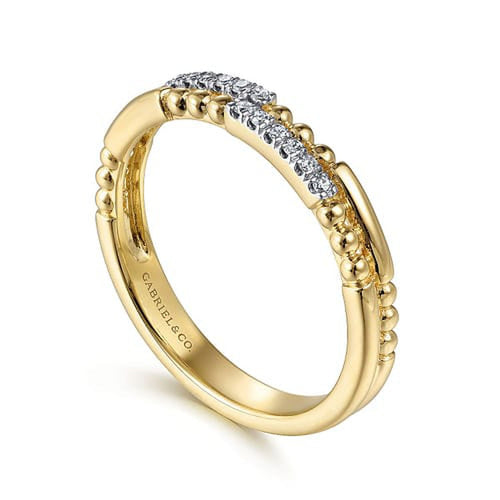 14K Yellow Gold Two Row Beaded Diamond Stackable Ring - LR51456-Gabriel & Co.-Renee Taylor Gallery