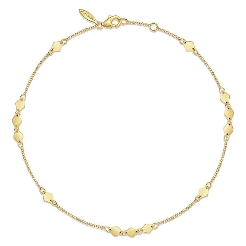 14K Yellow Gold Chain Ankle Bracelet with Diamond Shaped Stations - AB943Y4JJJ-Gabriel & Co.-Renee Taylor Gallery