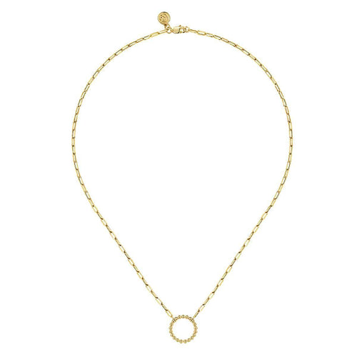 14K Yellow Gold Chain Necklace w/ Bujukan Circle - NK7131Y4JJJ-Gabriel & Co.-Renee Taylor Gallery