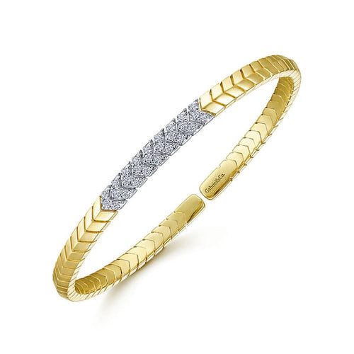 14K Yellow Gold Chevron Cuff Bracelet w/ White Gold Diamond Pavé Station - BG4383-62M45JJ-Gabriel & Co.-Renee Taylor Gallery