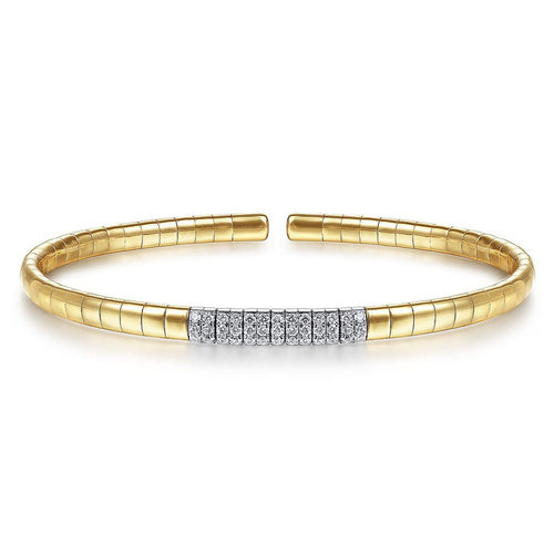 14K Yellow Gold Cuff Bracelet with Pavé Diamond Bar - BG4378-Gabriel & Co.-Renee Taylor Gallery