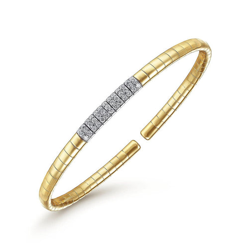 14K Yellow Gold Cuff Bracelet with Pavé Diamond Bar - BG4378-Gabriel & Co.-Renee Taylor Gallery