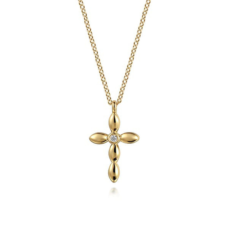 14K Yellow Gold Diamond Cross Necklace - NK7654Y45JJ-Gabriel & Co.-Renee Taylor Gallery