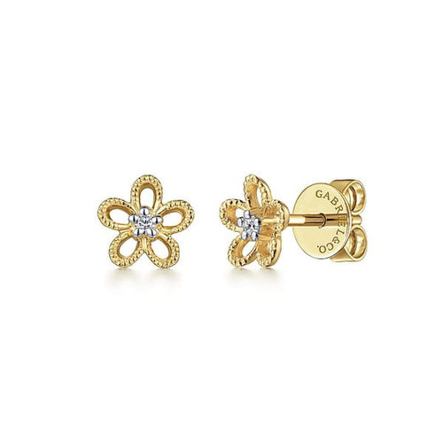 14K Yellow Gold Diamond Floral Stud Earrings - EG14609Y45JJ-Gabriel & Co.-Renee Taylor Gallery