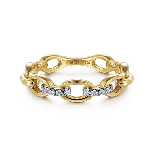 14K Yellow Gold Oval Chain Link Diamond Ring - LR51461Y45JJ-Gabriel & Co.-Renee Taylor Gallery