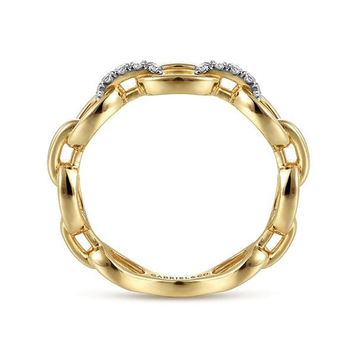 14K Yellow Gold Oval Chain Link Diamond Ring - LR51461Y45JJ-Gabriel & Co.-Renee Taylor Gallery