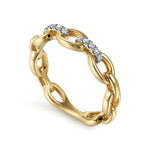 14K Yellow Gold Oval Chain Link Diamond Ring - LR51461Y45JJ-Gabriel & Co.-Renee Taylor Gallery