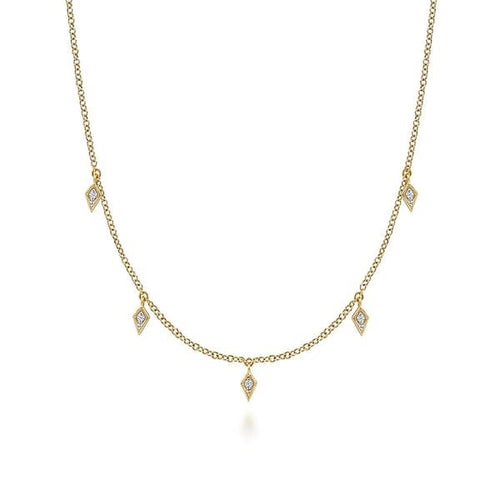 14K Yellow Gold Diamond Station Kite Droplet Necklace - NK6468Y45JJ-Gabriel & Co.-Renee Taylor Gallery