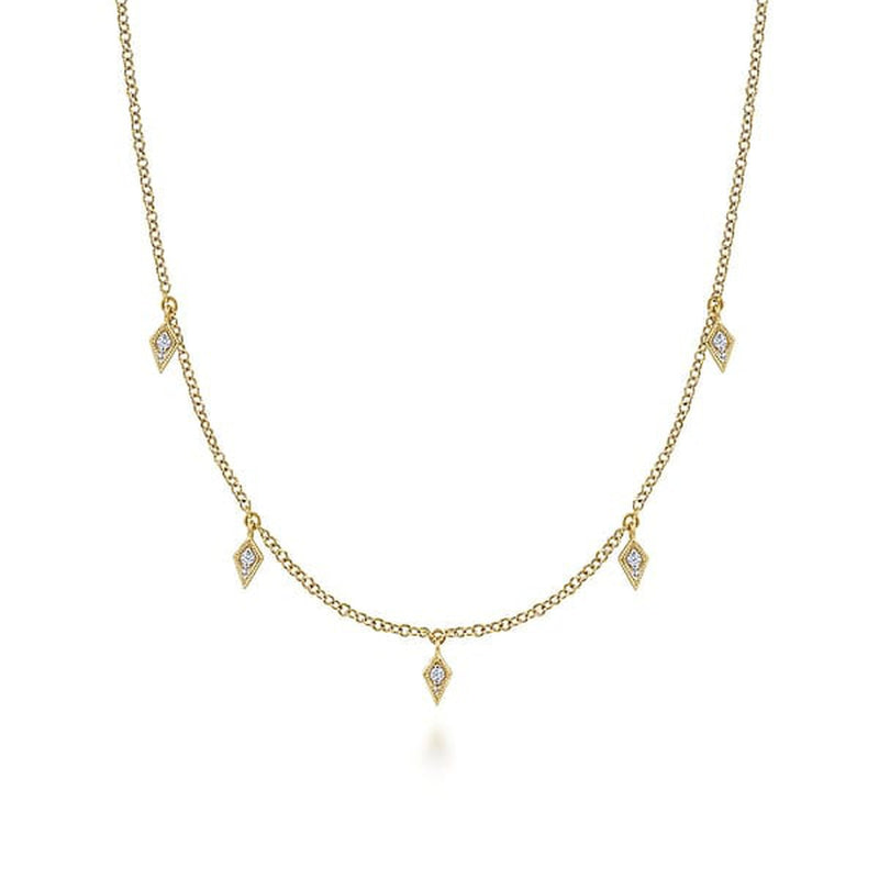 14K Yellow Gold Diamond Station Kite Droplet Necklace - NK6468Y45JJ-Gabriel & Co.-Renee Taylor Gallery