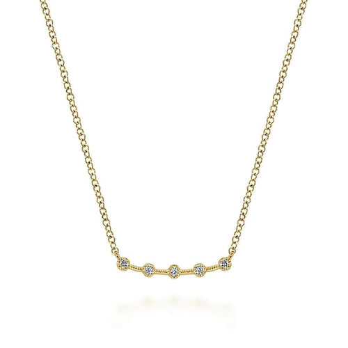 14K Yellow Gold Diamond Stations Curved Bar Necklace - NK6419Y45JJ-Gabriel & Co.-Renee Taylor Gallery