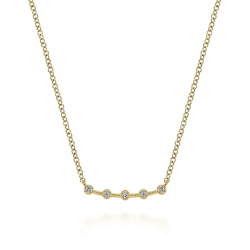 14K Yellow Gold Diamond Stations Curved Bar Necklace - NK6419Y45JJ-Gabriel & Co.-Renee Taylor Gallery