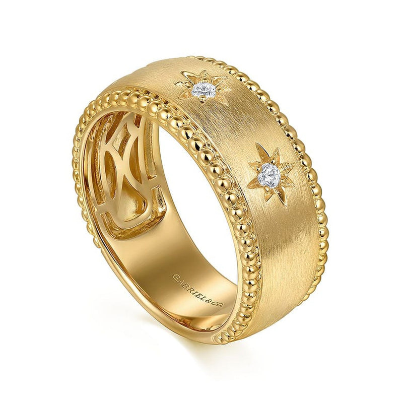 14K Yellow Gold Diamond Wide Bujukan Band Ladies Ring-Gabriel & Co.-Renee Taylor Gallery