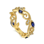 14K Yellow Gold Diamond and Blue Sapphire Filigree Pattern Stackable Ladies Ring - LR52531Y45SA-Gabriel & Co.-Renee Taylor Gallery