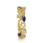 14K Yellow Gold Diamond and Blue Sapphire Filigree Pattern Stackable Ladies Ring - LR52531Y45SA-Gabriel & Co.-Renee Taylor Gallery