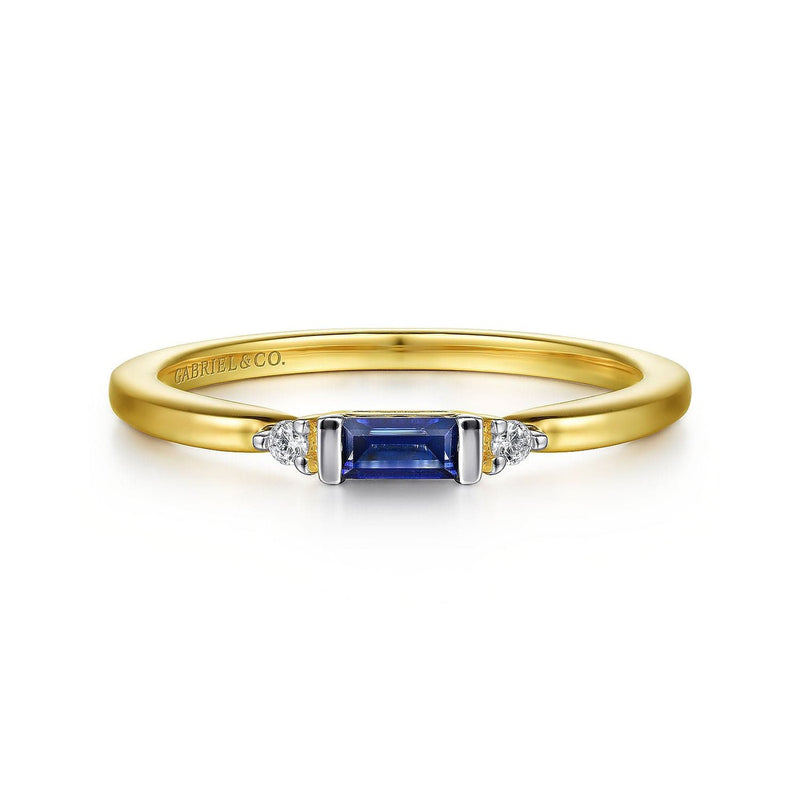 14K Yellow Gold Diamond and Blue Sapphire Stackable Ring - LR52291Y45SA-Gabriel & Co.-Renee Taylor Gallery