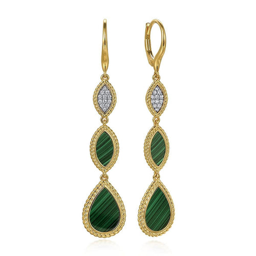 14K Yellow Gold Diamond and Malachite Rope Drop Earrings - EG15084Y45MA-Gabriel & Co.-Renee Taylor Gallery