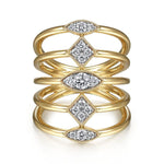 14K Yellow Gold Geometric Station Diamond Pavé Statement Ring - LR52029Y45JJ-Gabriel & Co.-Renee Taylor Gallery