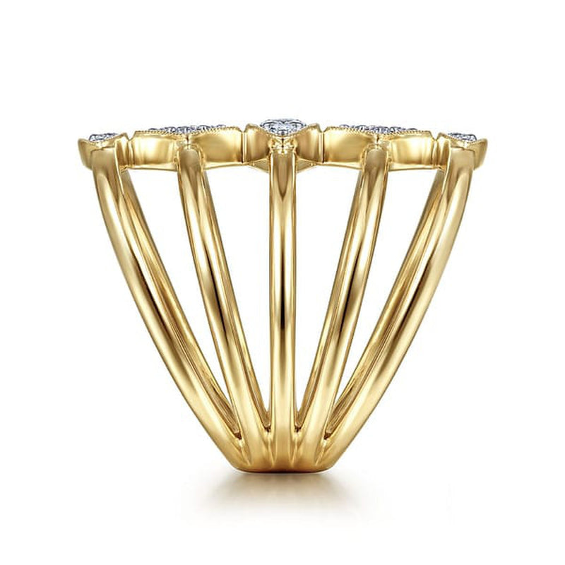 14K Yellow Gold Geometric Station Diamond Pavé Statement Ring - LR52029Y45JJ-Gabriel & Co.-Renee Taylor Gallery