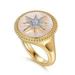 14K Yellow Gold Mother of Pearl Inlay and Diamond Starburst Signet Ring - LR52378Y45WM-Gabriel & Co.-Renee Taylor Gallery