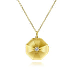 14K Yellow Gold Octagonal Locket Necklace w/ Diamond Star Center - NK6503Y45JJ-Gabriel & Co.-Renee Taylor Gallery