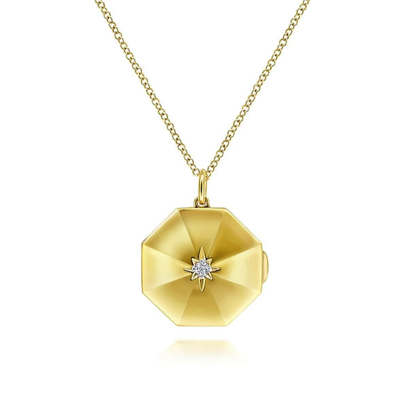 14K Yellow Gold Octagonal Locket Necklace w/ Diamond Star Center - NK6503Y45JJ-Gabriel & Co.-Renee Taylor Gallery