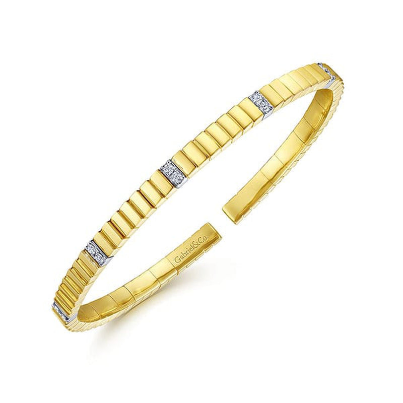 14K Yellow Gold Rectangular Bead Cuff Bracelet w/ White Gold Pavé Diamond Stations - BG4409-65M45JJ-Gabriel & Co.-Renee Taylor Gallery