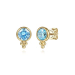 14K Yellow Gold Round Bezel London Blue Topaz Stud Earrings - EG13742Y4JBT-Gabriel & Co.-Renee Taylor Gallery