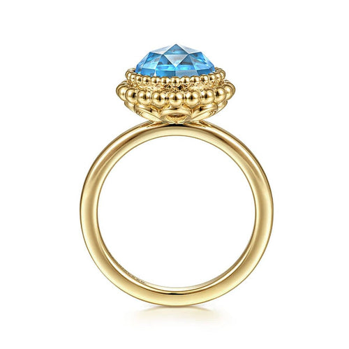 14K Yellow Gold Round Blue Topaz Bezel Set Ring w/ Bujukan Bead Halo - LR51792Y4JBT-Gabriel & Co.-Renee Taylor Gallery