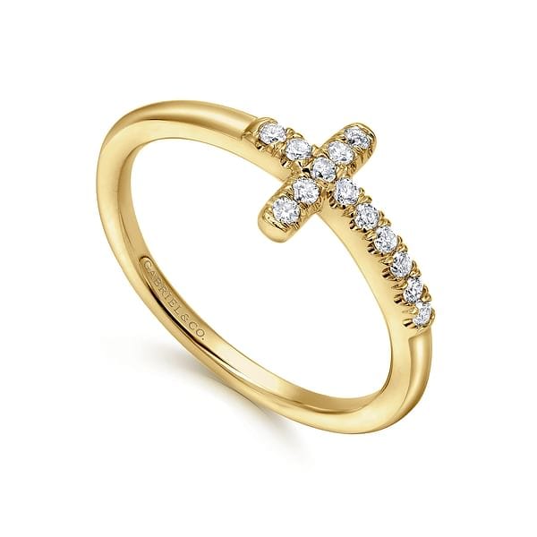 14K White Gold Sideways Diamond Cross Ring - LR50221Y45JJ-Gabriel & Co.-Renee Taylor Gallery