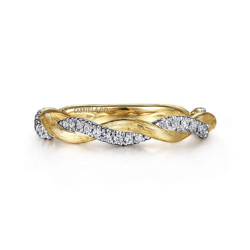 14K Yellow Gold Twisted Diamond Stackable Ring - LR50886Y45JJ-Gabriel & Co.-Renee Taylor Gallery