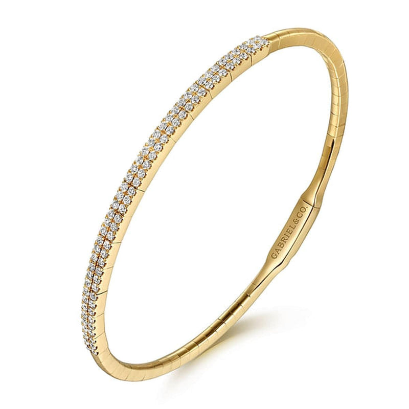 14K Yellow Gold Two Row Diamond Bangle - BG4009-65Y45JJ-Gabriel & Co.-Renee Taylor Gallery