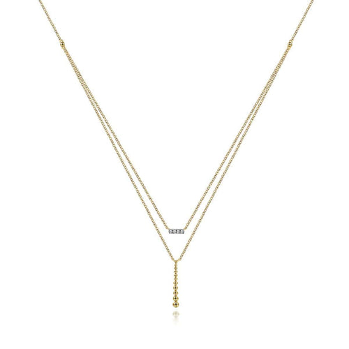 14K Yellow Gold Two Strand Diamond Bar and Bujukan Beaded Pendant Necklace - NK5959Y45JJ-Gabriel & Co.-Renee Taylor Gallery