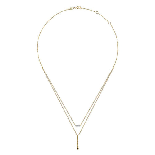 14K Yellow Gold Two Strand Diamond Bar and Bujukan Beaded Pendant Necklace - NK5959Y45JJ-Gabriel & Co.-Renee Taylor Gallery