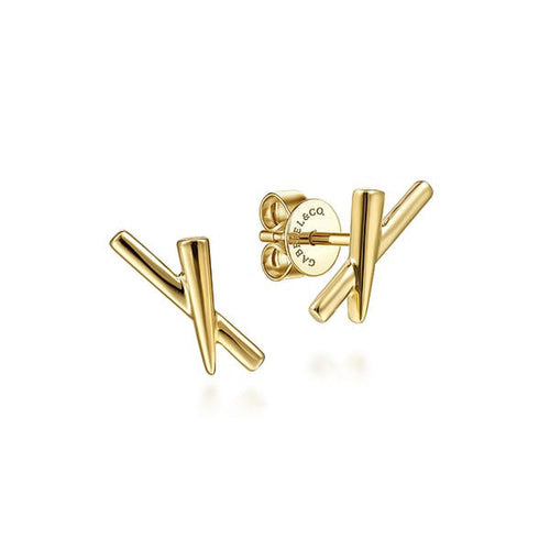 14K Yellow Gold X Shape Stud Earrings - EG14131Y4JJJ-Gabriel & Co.-Renee Taylor Gallery