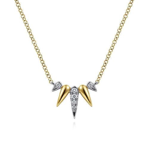 14K Yellow-White Gold Diamond Pavé Spike Fan Bar Necklace - NK6117M45JJ-Gabriel & Co.-Renee Taylor Gallery