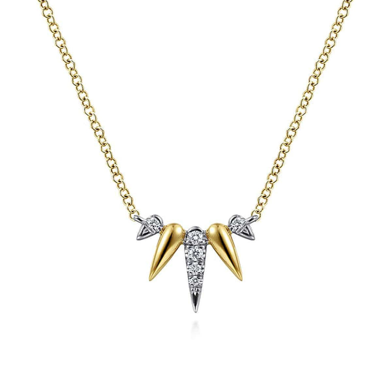 14K Yellow-White Gold Diamond Pavé Spike Fan Bar Necklace - NK6117M45JJ-Gabriel & Co.-Renee Taylor Gallery