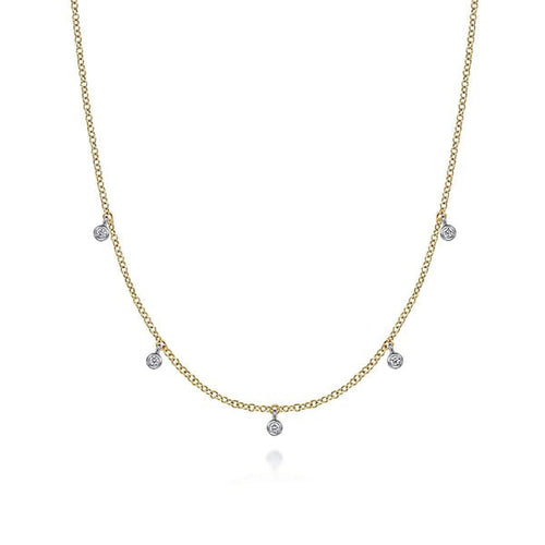 14K Yellow-White Gold Chain Necklace with Diamond Drops - NK6469M45JJ-Gabriel & Co.-Renee Taylor Gallery