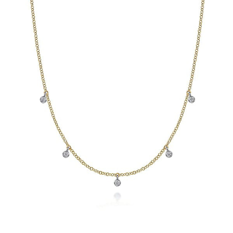 14K Yellow-White Gold Chain Necklace with Diamond Drops - NK6469M45JJ-Gabriel & Co.-Renee Taylor Gallery