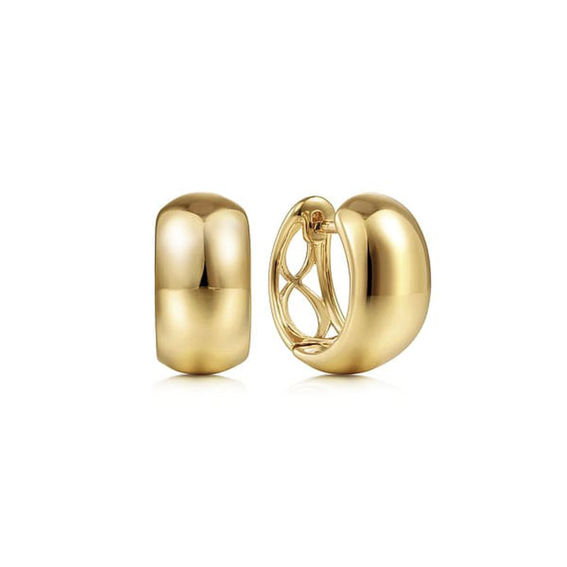 14K Yellow Wide Plain Gold Huggie Earrings - EG14012Y4JJJ-Gabriel & Co.-Renee Taylor Gallery