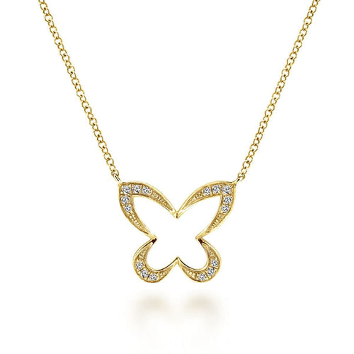 18 inch 14K Yellow Gold Open Diamond Butterfly Pendant Necklace - NK2972Y45JJ-Gabriel & Co.-Renee Taylor Gallery