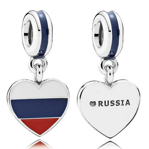 Russia Heart Flag, Red & Blue Enamel Charm - 791549ENMX-Pandora-Renee Taylor Gallery