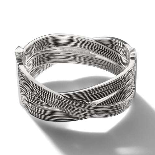 Bamboo Silver Hinged Bangle Bracelet - BU50081X-John Hardy-Renee Taylor Gallery