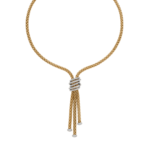 SOLO 18K Yellow Gold Lariat Necklace with Diamond Pave'-FOPE-Renee Taylor Gallery