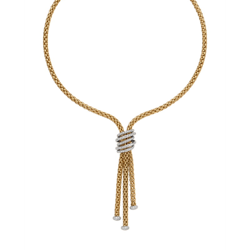 SOLO 18K Yellow Gold Lariat Necklace with Diamond Pave'-FOPE-Renee Taylor Gallery