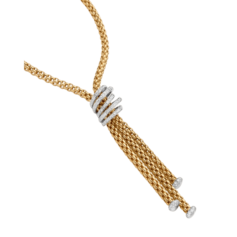 SOLO 18K Yellow Gold Lariat Necklace with Diamond Pave'-FOPE-Renee Taylor Gallery