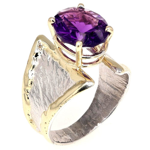 14K Gold & Crystalline Silver Oval-Cut Amethyst Split Taper Ring-Shelli Kahl-Renee Taylor Gallery