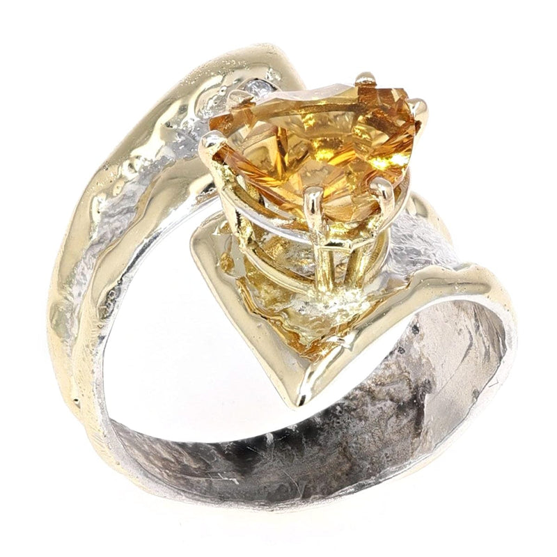 14K Gold & Crystalline Silver Trillion-Cut Citrine and Diamond Curl II Ring-Shelli Kahl-Renee Taylor Gallery