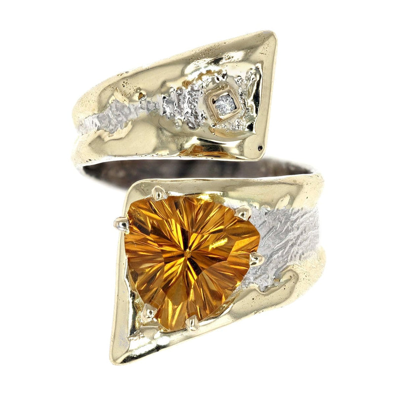 14K Gold & Crystalline Silver Trillion-Cut Citrine and Diamond Curl II Ring-Shelli Kahl-Renee Taylor Gallery