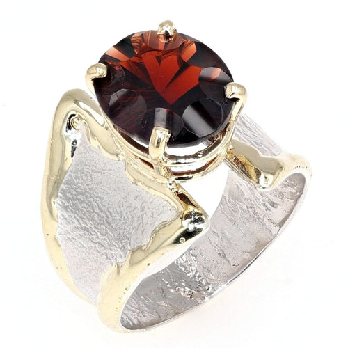 14K Gold & Crystalline Silver Oval-Cut Garnet Split Taper Ring-Shelli Kahl-Renee Taylor Gallery