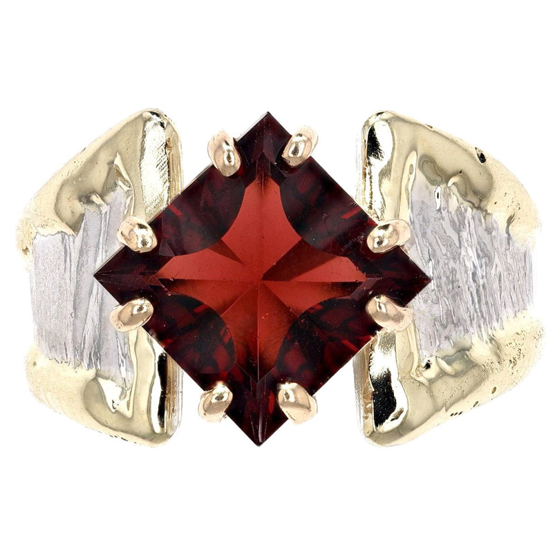 14K Gold & Crystalline Silver Princess-Cut Garnet Split Taper Diagonal Ring-Shelli Kahl-Renee Taylor Gallery